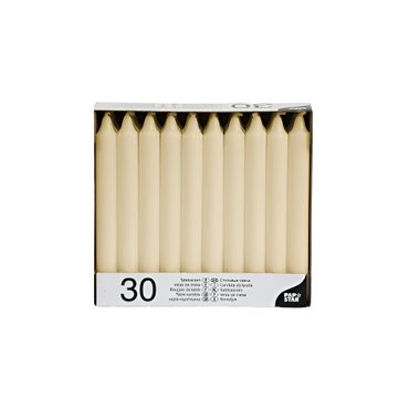 Pack of 30 Cream 8-Inch Table Candles – Elegant Long-Burning Dinner Candles